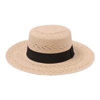 Topi Jerami UPF50 Pinggiran Lebar Model Flat Top Anyaman Tangan Aplikasi Rumput Alami Dapat Dilipat Topi Pelindung Matahari untuk Luar Ruangan, Kebun, Perjalanan Wanita