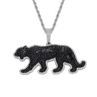 Pendentif guépard panthère léopard Hip Hop Iced Out Or Noir Pendentif collier panthère