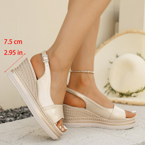 Women Summer New Wedge Sandals Thick Sole Platform Open-Toe Buckle Roman Sandals - Product Image 4