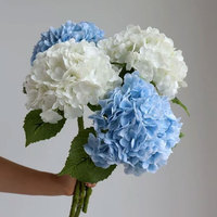 Bunga Hydrangea Sutra Buatan Berkualitas Tinggi, Realistis, Tangkai Besar, untuk Dekorasi Pesta, Hotel, Pernikahan, Meja, Warna Biru