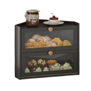 Double Layer Wooden Bread Storage Box Black Rectangle For <b>Kitchen</b> Pastries - Product Image 5