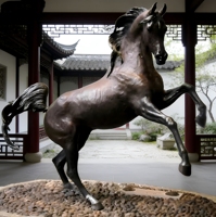 Sculpture de cheval sautant en bronze antique, décorative, personnalisée, fabriquée à la main, pour parc public