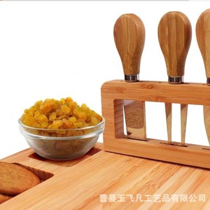 Bamboo <b>Cheese</b> Board <b>Set</b> With <b>Knife</b> And Fork Natural Wood Color Durable Home Use Solid Wood Steak And Cooked Food Tray - Product Image 2