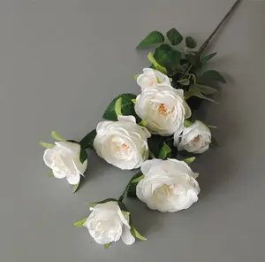 O-X847批发价7头真丝山茶玫瑰茎高品质白玫瑰人造花家居婚礼装饰品