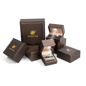Zebo High End Custom LED Light Printed Rectangle Jewelry Packaging <b>Box</b> Luxury Black PU Leather <b>Ring</b> Pendant <b>Box</b> with Logo - Product Image 2