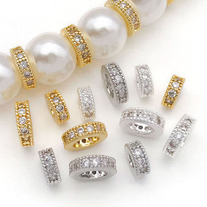 <b>Copper</b> Plated Gold Plated White Gold Zircon Spacer Beads Round DIY Jewelry Accessories For <b>Bracelet</b> Making 10mm Size - Product Image 3