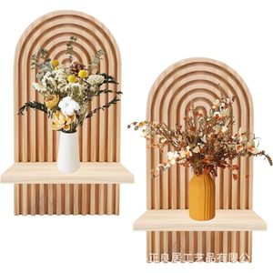 Wooden <b>Wall</b> Shelf Geometric Design <b>Wall</b> Mounted <b>Display</b> For Home Wedding Decoration With Vase And Dried Flowers - Product Image 1