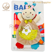 Petite taille en peluche dessin animé couverture de sécurité mignon confortable Animal anneau de dentition avec papier sonore rubans colorés doux pour jouer