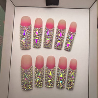 Ongles en acrylique à presser de luxe, marque privée, faits à la main, design épais, strass pour les doigts, ongles artificiels personnalisables
