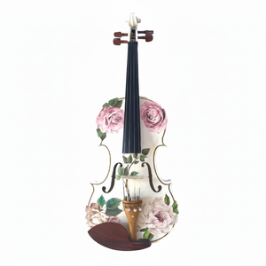Violín blanco pintado con flores con hermosas calcomanías de rosas Rosas y blancas, diseño artístico único, a precios de mayorista. - Product Image 1