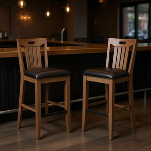 Wallace & Bay Benti Lot de 2 tabourets de bar à dossier à lattes marron, structure en bois, mobilier de bar moderne et contemporain - Product Image 2