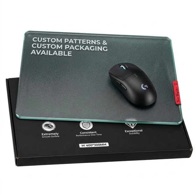 Custom Large Glass Gaming Mouse Pad | Micro-Etched Ultra-Smooth Esports Mousepad Waterproof Anti-Slip Scratch Resistant