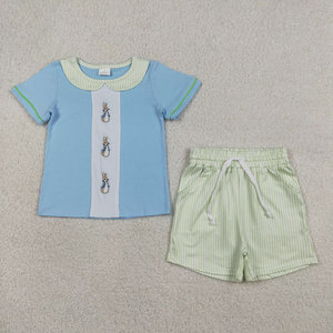 ชุดเสื้อผ้าเด็กผู้ชายลายทางปักลายตกปลาสำหรับพี่น้องช่วงฤดูร้อน - Product Image 5