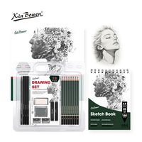 Xin Bowen 19 pièces ensemble de crayons de croquis Kit de dessin professionnel taille-crayon au charbon de bois Kits d'outils de dessin avec boîte