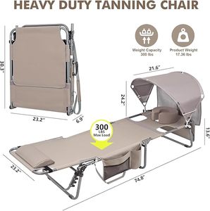 Chaise longue pliante moderne <span class=keywords><strong>avec</strong></span> parasol, mobilier d'extérieur lavable pour la lecture sur la plage, le bronzage, l'utilisation dans la cour et le parc - Product Image 2