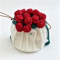 Perlengkapan Rajut DIY untuk Tas Serut Mawar Rajut, Tas Ember Bunga Rajutan Tangan, Kantong Bunga untuk Wanita, Dekorasi Rumah, Hadiah