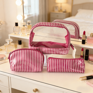 Custom New Trend Printed Striped Clear PVC Makeup <b>Bag</b> <b>Women</b> Zipper Travel <b>Toiletry</b> Vinyl Coated PVC Cosmetic Organizer Pouch <b>Bag</b> - Product Image 2