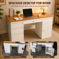 Bureau de direction en acier avec tiroirs, armoire à dossiers verrouillable, plateau en bois, table d'ordinateur pour usage scolaire, clinique ou réception