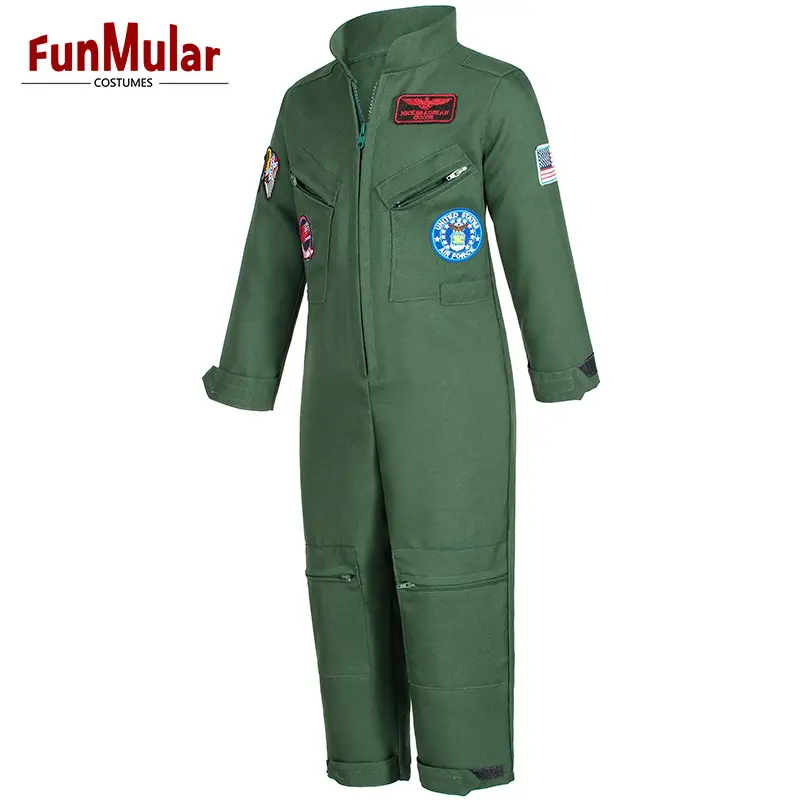 Costume de pilote de chasse Funmular A-Force Flight Suit Roleplay Dress Up avec accessoires d'aviateur pour filles garçons