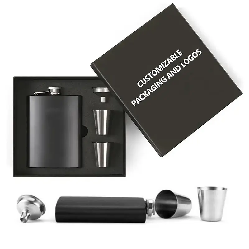 Nouveau coffret cadeau de flacon de poche Offre Spéciale amélioré, ensemble de flacon noir à entonnoir, ensemble de 8 oz et pot à boire et flacon de hanche en acier inoxydable