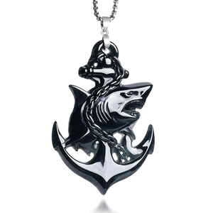 Pendentif tortue-ancre en forme de requin en jadéite naturelle de qualité A, en pierre, serti d'argent S925. - Product Image 1