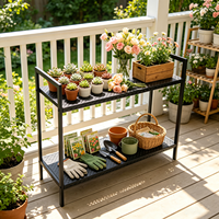 Support de plantes minimaliste à 2 niveaux en métal, revêtement poudré, anti-rouille, robuste, écologique, gain de place, pour jardin, maison, balcon, bureau