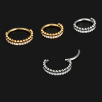 Prix de gros à faible MOQ, Bijou de piercing en titane G23/ASTM F136 avec zircon doré, type anneau clicker pour nez et oreille, unisexe, pour mariage et fête