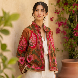 Superior Handmade Velvet Suzani Embroidered Jacket Dynamic Statement Piece Short <b>Coat</b> Boho Clothing Women's Wear Bridal <b>Robe</b> - Product Image 1