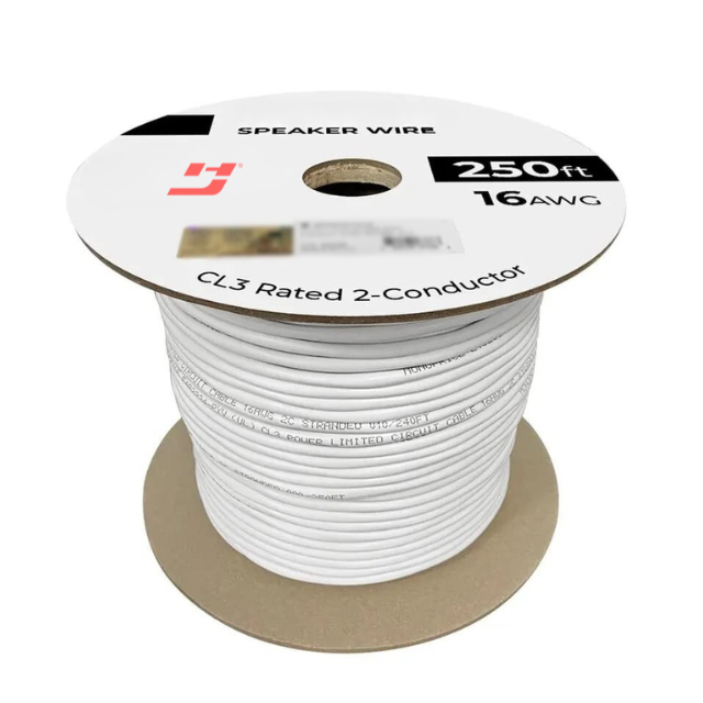 Professional 16AWG 100m Stereo PVC Jacket Bare Copper Conductor 2-Conductor White Wire Audio Cable for Home