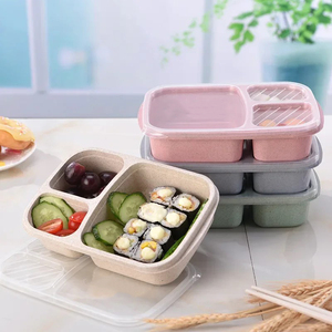 Boîte à lunch en paille <span class=keywords><strong>de</strong></span> blé, boîte bento portable avec compartiment, boîte bento <span class=keywords><strong>de</strong></span> pique-nique, récipient à fruits, vaisselle pour micro-ondes pour étudiants - Product Image 1