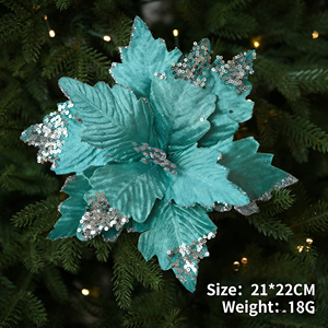 Guirlande de fleurs de Noël artificielles en poinsettia dorées scintillantes et givrées pour décorations de Noël et arrangements floraux - Direct Usine - Product Image 5