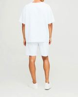 T-shirt plissé ample bleu pastel respirant et ensemble de survêtement baggy mi-long en polyester/coton coupe décontractée pour l'été
