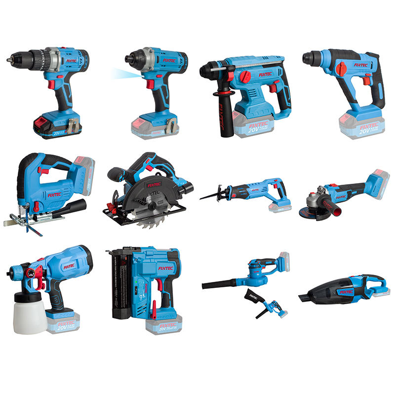 Беспроводной Электроинструмент FIXTEC, ударная дрель, гаечный ключ, поворотный молот, угловая шлифовальная машина, возвратно-поступательный Циркулярный джиг-пила, пистолет-распылитель