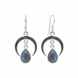 Boucles d'oreilles cabochon en pierres précieuses labradorite Boucles d'oreilles en argent sterling massif 925 pour femmes et filles Boucles d'oreilles pendantes Bijoux en argent - Product Image 1