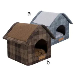 Casa para gatos y perros pequeños, fabricante al por mayor, color marrón y gris - Product Image 1