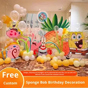 Sünger Bob Kare Pantolon Temalı Doğum Günü Sahne Dekorasyonu Çocuk Partisi Atmosferi Balonları Lüks Arka Plan Duvarı KT Levha - Product Image 3