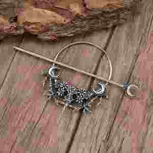 Horquilla para el pelo vintage vikinga gótica de luna de bruja, accesorio de aleación de plata para el pelo largo, horquilla retro misteriosa con calavera de cuervo - Product Image 2