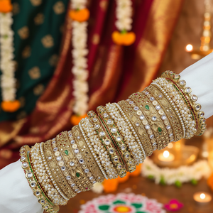 Elegant Designer Kundan Meenakari Pearl <b>Bangles</b> <b>Set</b> Glam Finish <b>Gold</b> Plated Fine Jewelry for Women for Wedding and Festive wear - Product Image 3