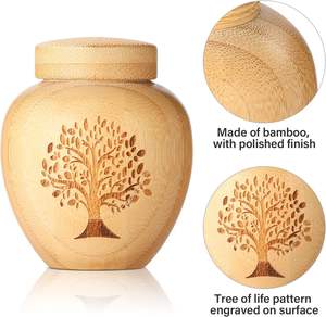 Urne miniature en bambou à bas prix pour cendres <span class=keywords><strong>d</strong></span>'animaux de compagnie, motif Arbre de Vie gravé, petite boîte commémorative pour crémation - Product Image 3