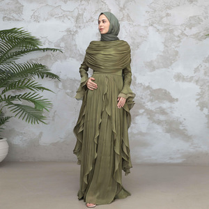 Vestido Largo Musulmán de Chifón con Volantes Multicolores de Lujo para Dubái 2026, con Hiyab, Abaya Modesta para Eventos Formales - Product Image 5