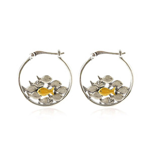 Orecchini a Cerchio Bicolore a Forma di Pesce per Donne, Gioielli di Design Vintage Unici e alla Moda - Product Image 1