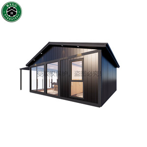 Cabaña Modular Prefabricada de Acero Ligero Metálico Negro con Toldo Lateral, Puerta Corredera Grande de Vidrio, Casa Pequeña para Oficina, Alojamiento o Ocio - Product Image 2