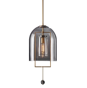 Lustre suspendu LED minimaliste américain en cuivre doré, taille moyenne, intensité variable, CRI 90, angle de faisceau 360°, abat-jour en verre, garantie 2 ans - Product Image 1