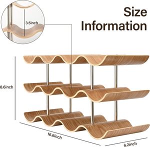 TRUDING Porte-bouteilles moderne pour comptoir, 12 bouteilles, autoportant, 3 niveaux, design ondulé en bois, rangement pour <span class=keywords><strong>vin</strong></span> pour la maison, la cuisine, le bar - Product Image 4