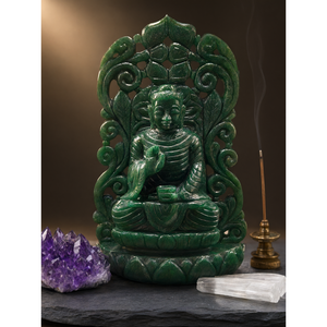 Escultura de Buda con arco en la espalda en Aventurina Verde Oscuro - tallado artesanal de Buda Sereno y Meditante - cristal/reiki - Product Image 3