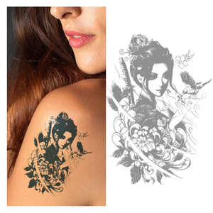 <span class=keywords><strong>Tatuaggi</strong></span> semipermanenti BXTAT con succo di genipa blu, a tema Geisha giapponese con velo e fiore, adesivi per <span class=keywords><strong>tatuaggi</strong></span>. - Product Image 1