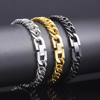 Bracelet chaîne cubaine en acier titane plaqué or 18 carats pour homme, tendance hip-hop, poli sur quatre côtés, fermoir de bijoux, bracelet double anneau audacieux