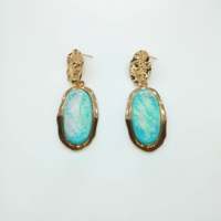 Boucles d'oreilles pendantes bohèmes pour femmes, en acier inoxydable 316L, plaqué or PVD, durables, résistantes, avec pierre turquoise ovale