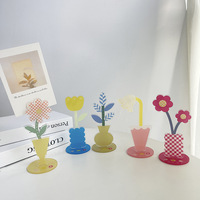 Support de bureau pour notes et photos, motif fleur de dessin animé mignon, petit porte-cartes décoratif, jaune, rose, bleu