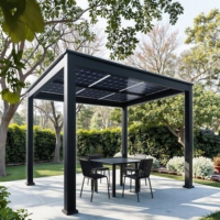Pérgola con energía solar, pérgola de aluminio con sistema de paneles solares para iluminación de jardín y patio al aire libre